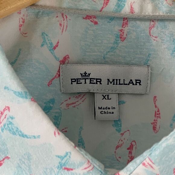 Peter Millar Seaside Sport Shirt Mens XL Dolphin‎ Animal Cascade Koi AOP Preppy - Picture 3 of 11